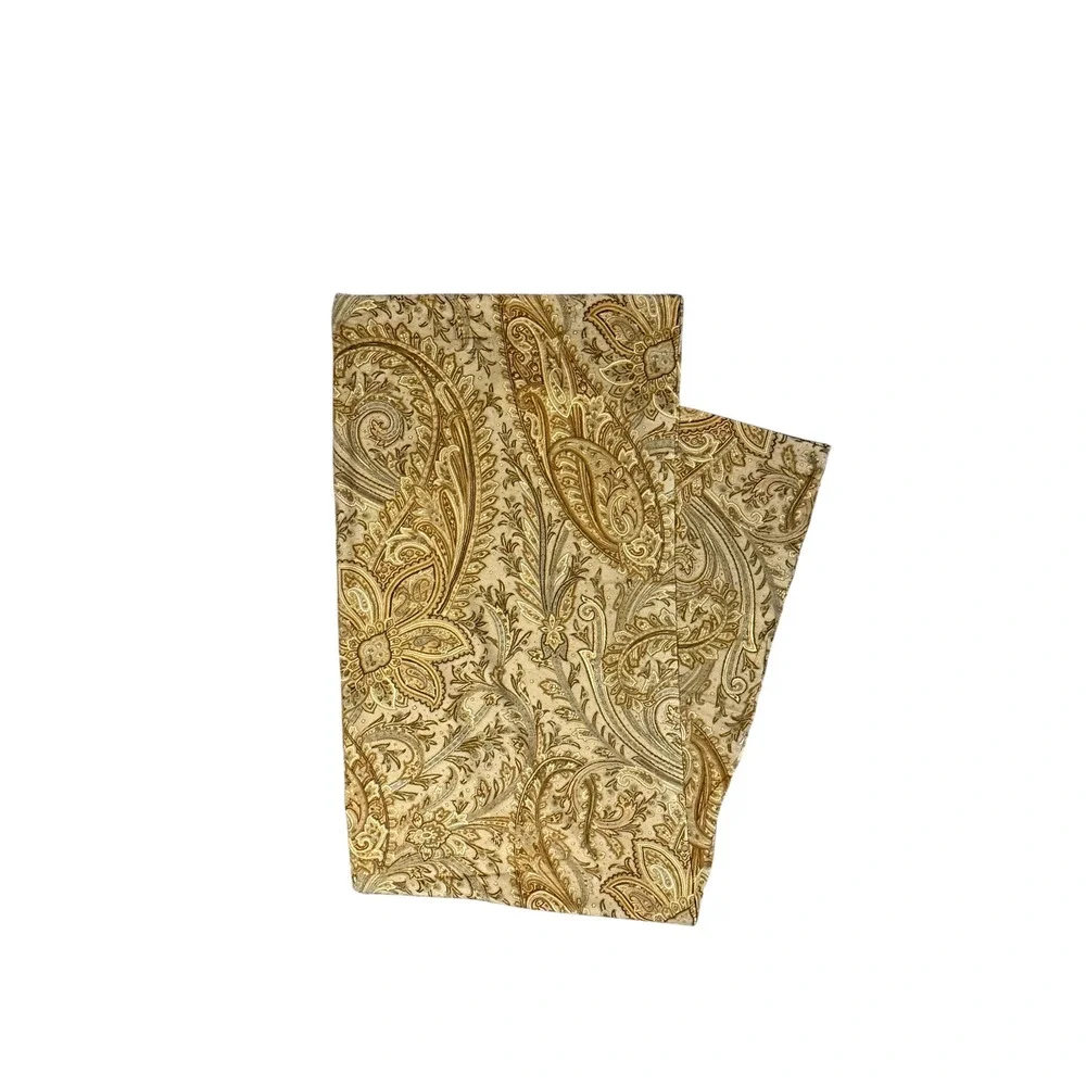 Pair Maison D'Hermine Cotton Paisley Drapes Curtains 84 Long Gold Tan 2 Panels